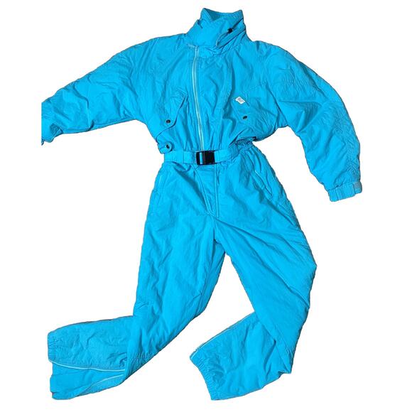 VINTAGE ETIREL Bright Turquoise One Piece Snow Ski Suit Women’s Size 36 / 6-8 - Picture 1 of 12